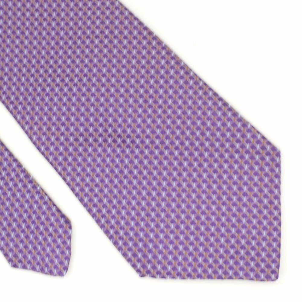 Murano Purple Blue Brown Check Geometric Woven Wide Long‎ Silk Tie